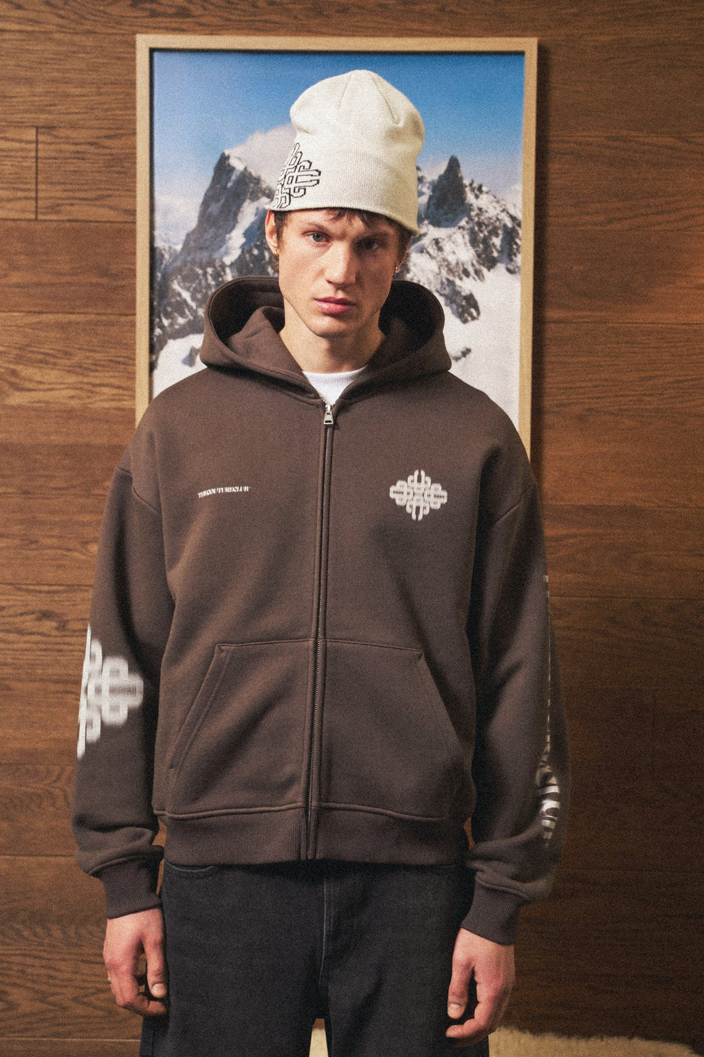 Kahverengi Fermuarlı Kapüşonlu Sweatshirt